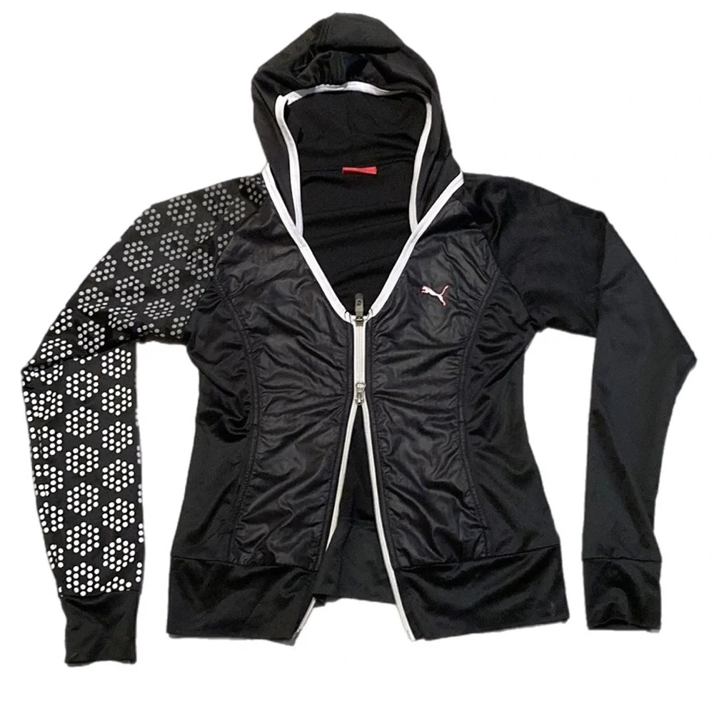 PUMA women’s fitted black white hoodie Zip up - Picture 3 of 15